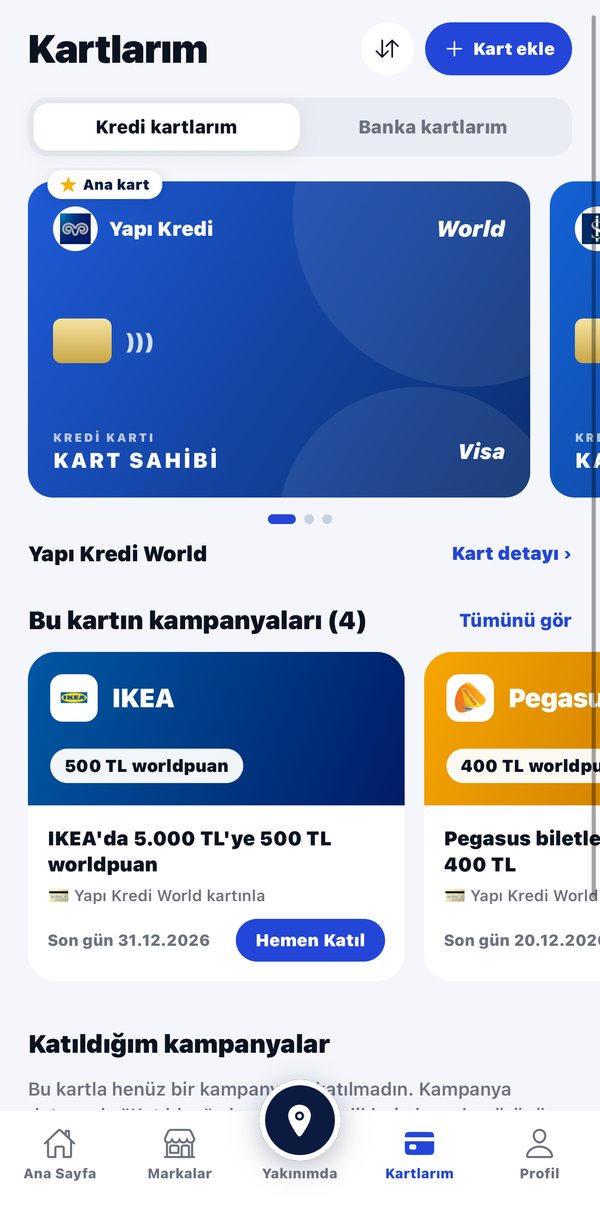 Cardopia ekranı: Kartlarım